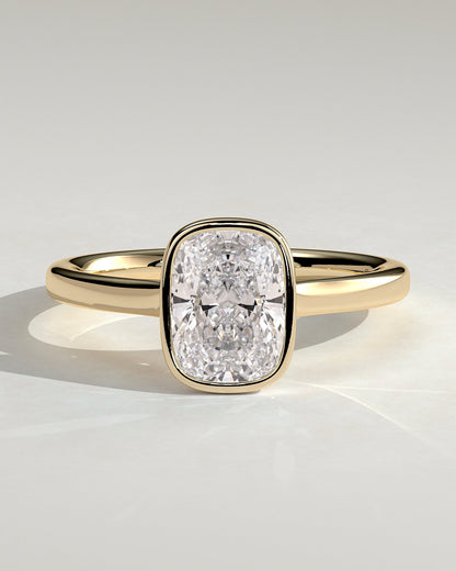Elongated Cushion Bezel Solitaire Lab Grown Diamond Engagement Ring