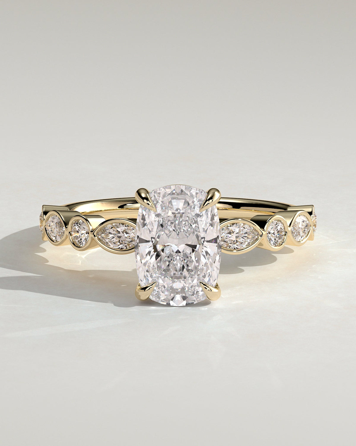 Elongated Cushion Bezel Pave Lab Grown Diamond Engagement Ring