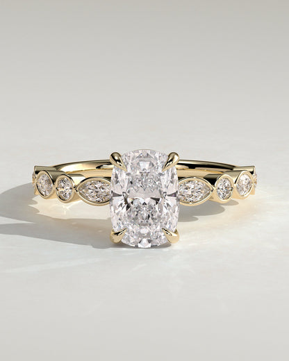 Elongated Cushion Bezel Pave Lab Grown Diamond Engagement Ring