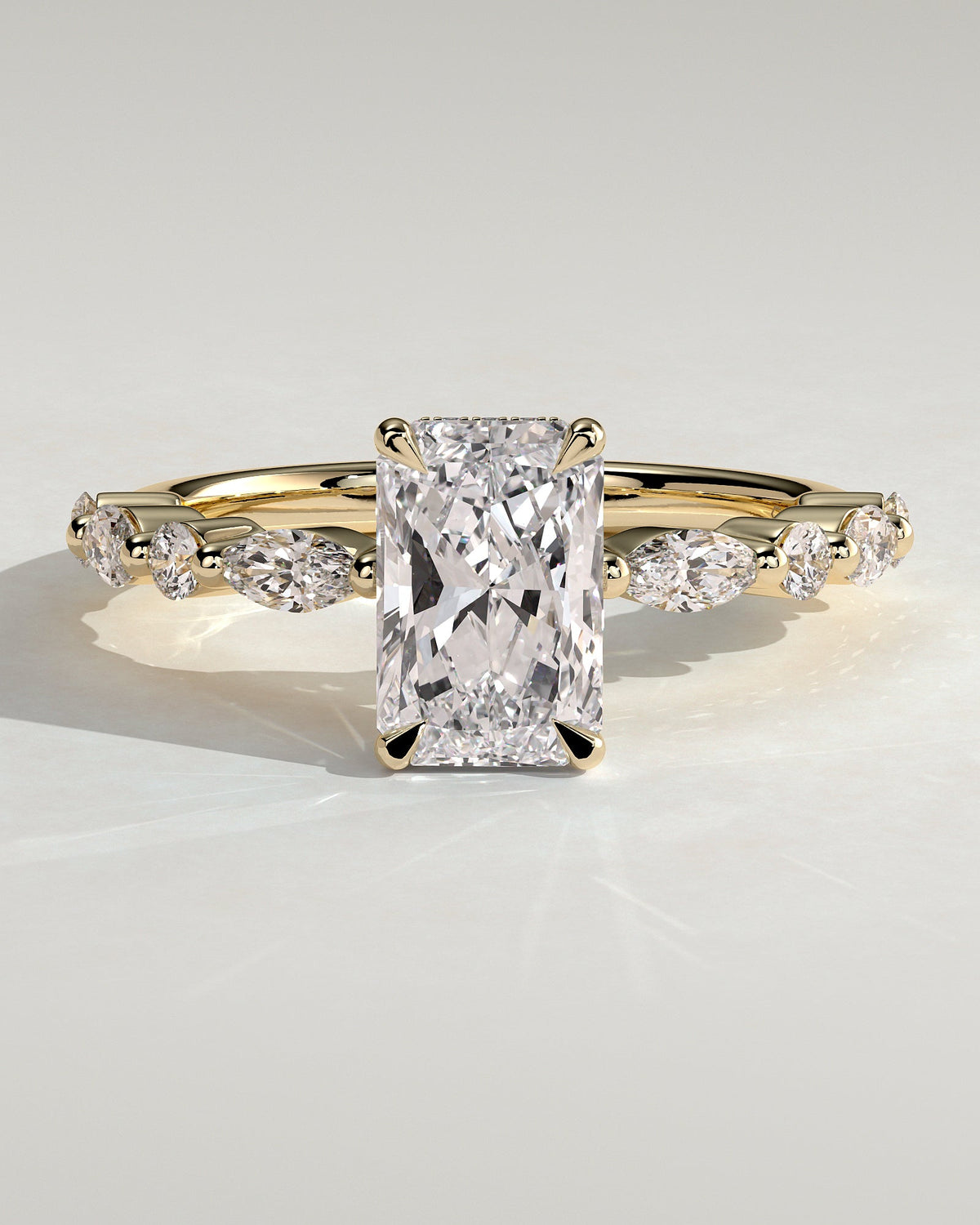 Radiant Hidden Halo and Pave Lab Grown Diamond Engagement Ring
