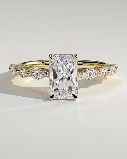 Radiant Hidden Halo and Pave Lab Grown Diamond Engagement Ring
