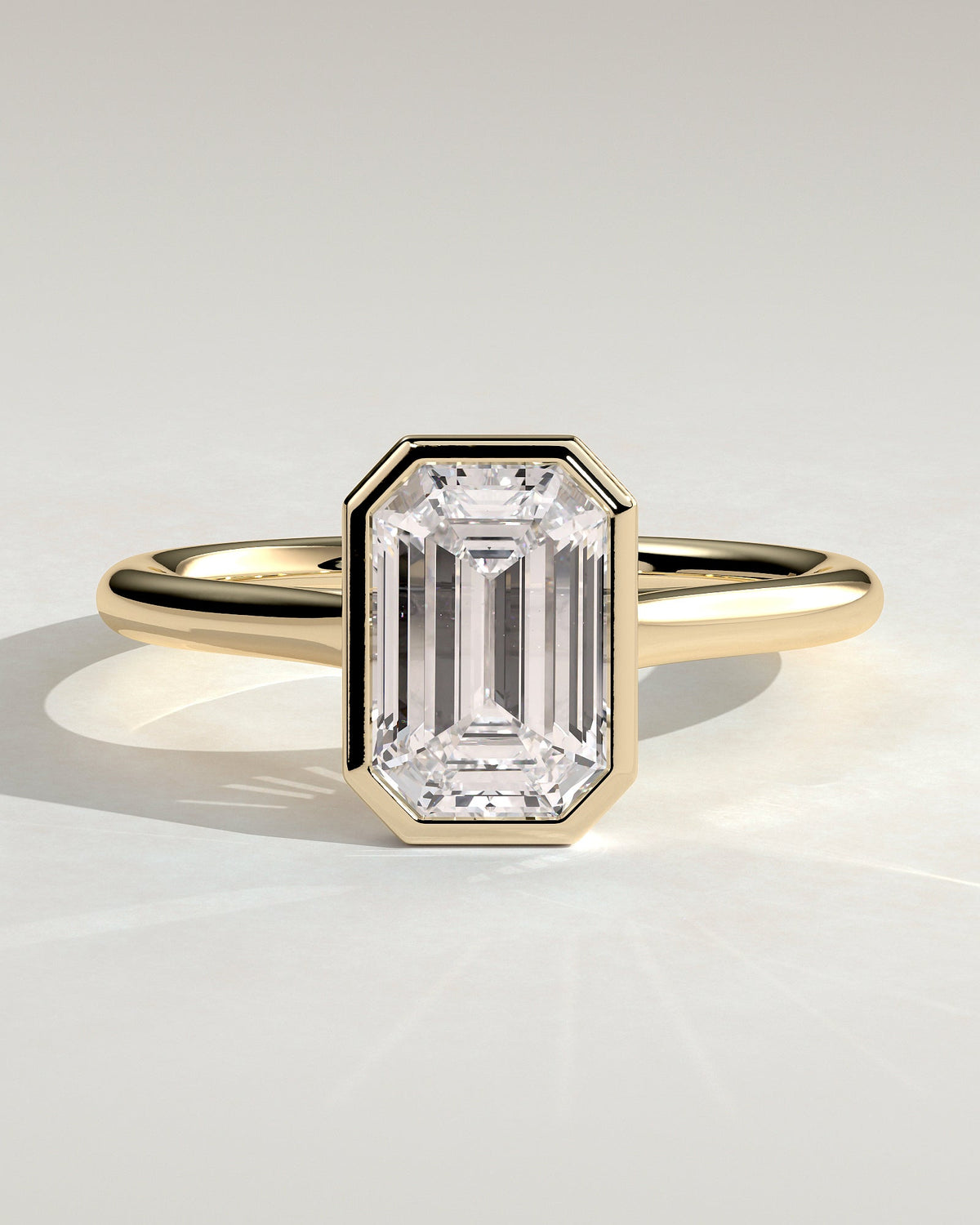 Emerald Bezel Solitaire Lab Grown Diamond Engagement Ring