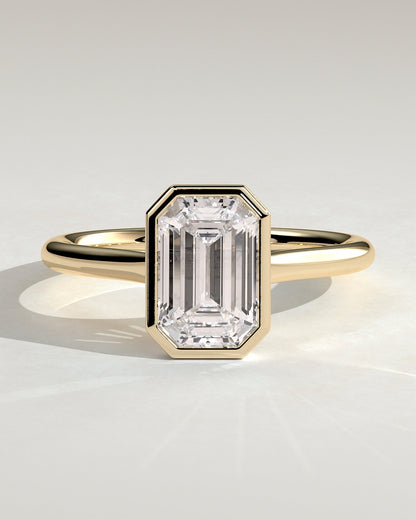 Emerald Bezel Solitaire Lab Grown Diamond Engagement Ring