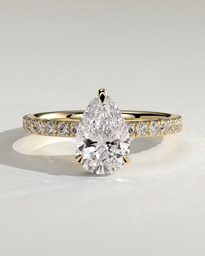 Pear Hidden Halo and Pave Lab Grown Diamond Engagement Ring