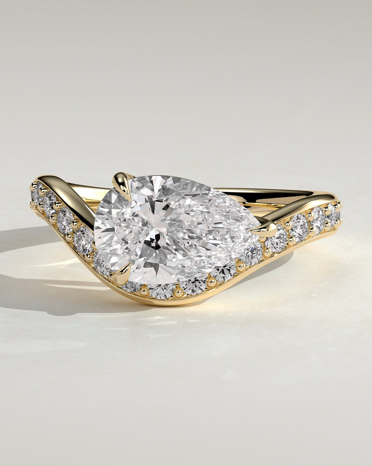 Pear Swirl East West Pave Lab Grown Diamond Engagement Ring