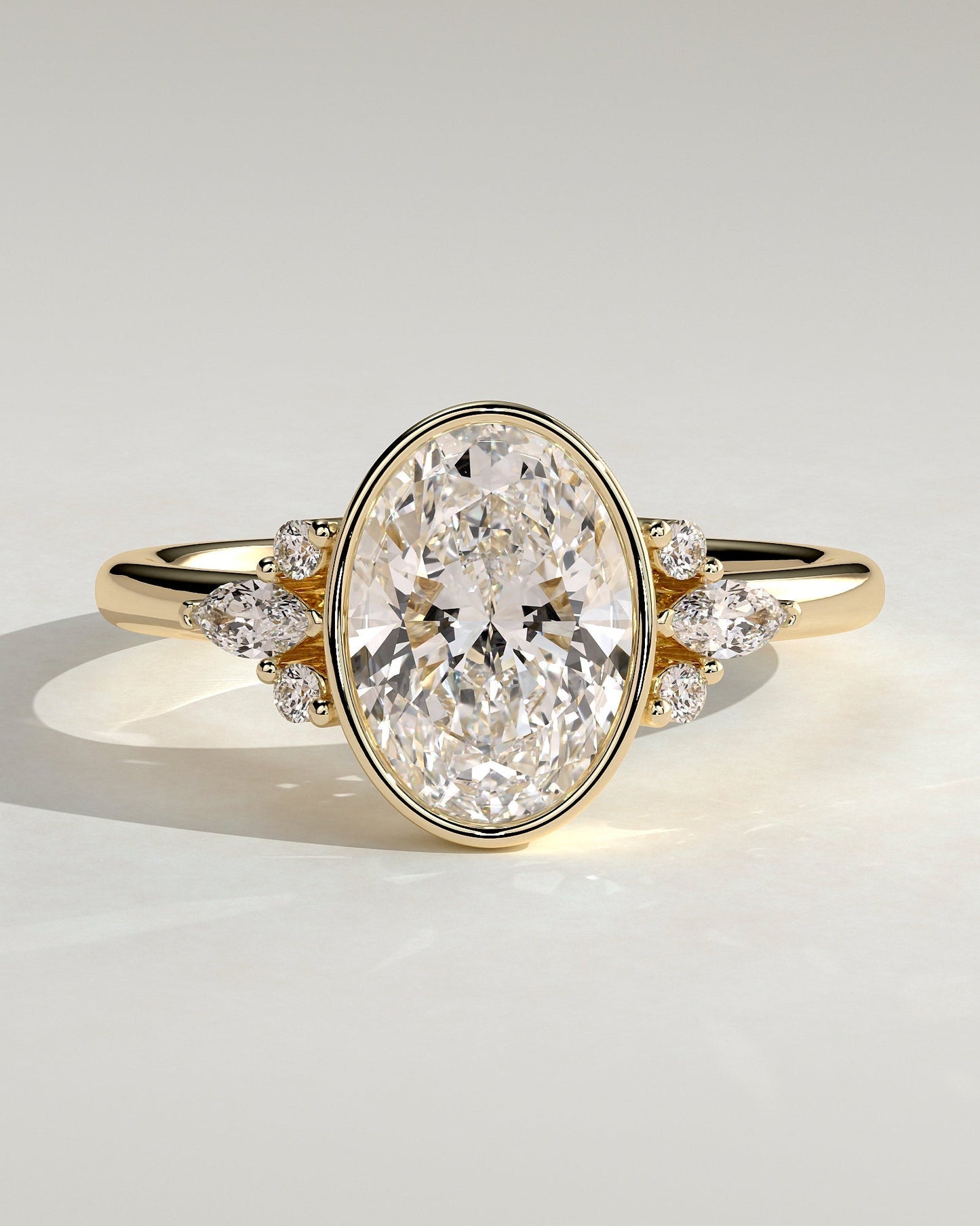 Oval Bezel Cluster Lab Grown Diamond Engagement Ring
