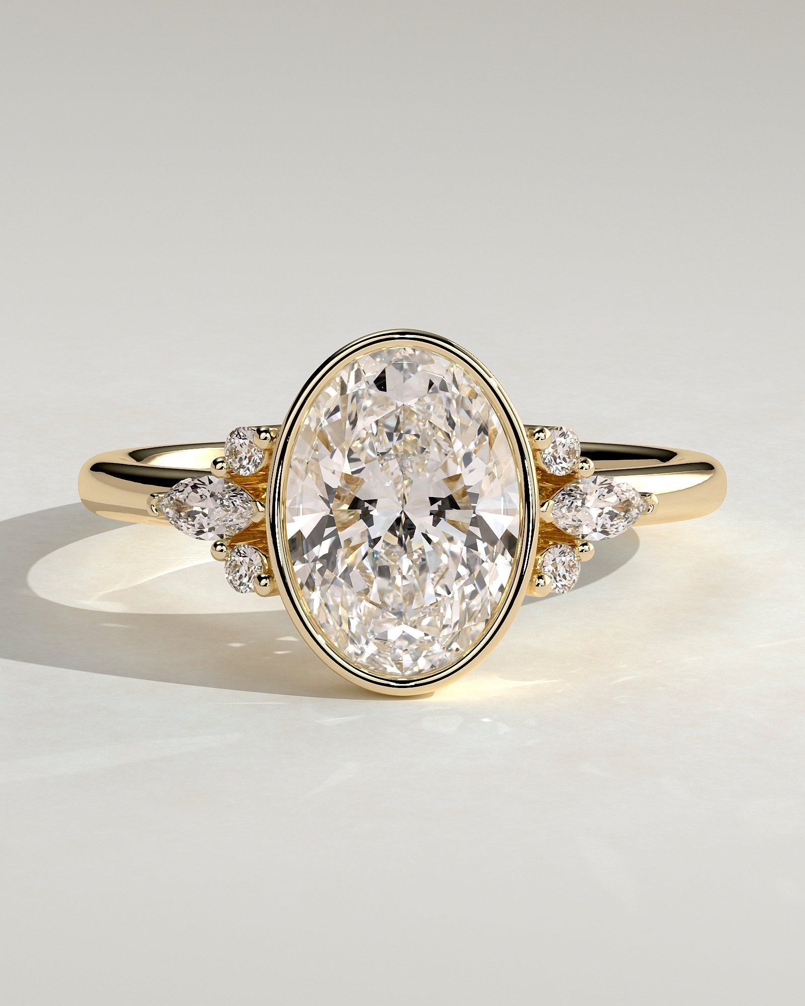 Oval Bezel Cluster Lab Grown Diamond Engagement Ring