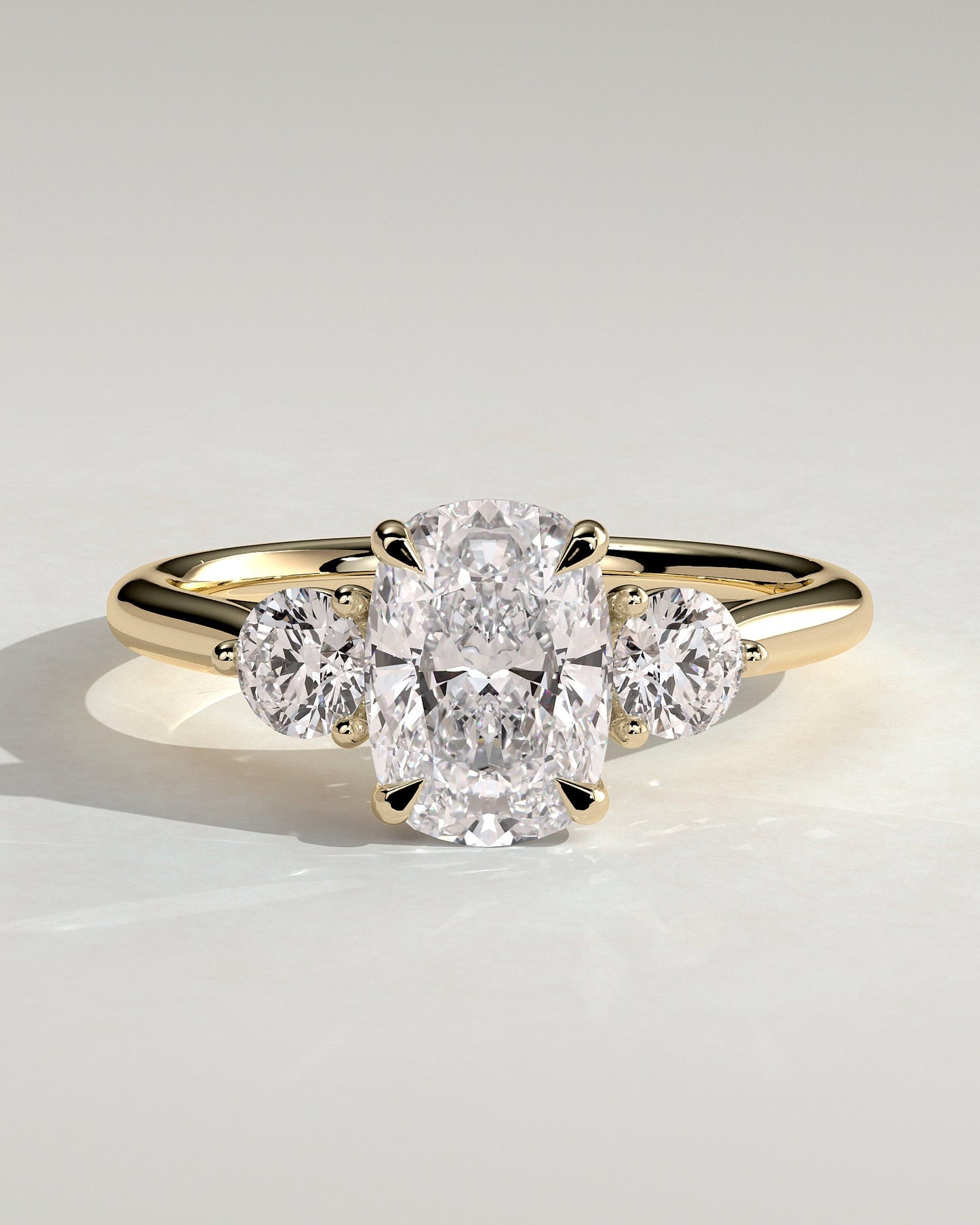 Elongated Cushion Three Stones Lab Grown Diamond Engagement Ring