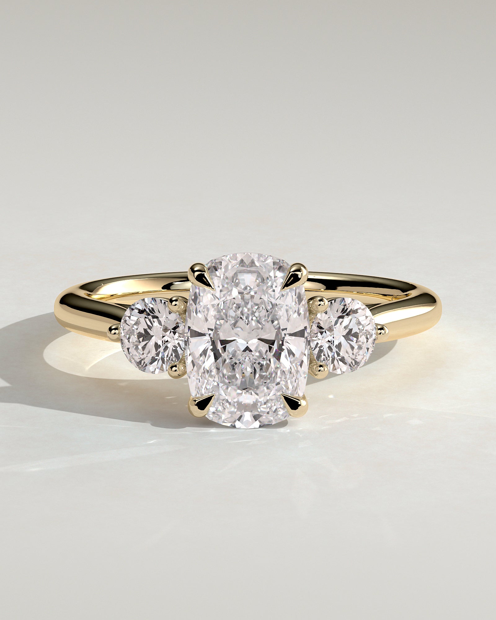 Elongated Cushion Three Stones Lab Grown Diamond Engagement Ring