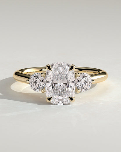 Elongated Cushion Three Stones Lab Grown Diamond Engagement Ring