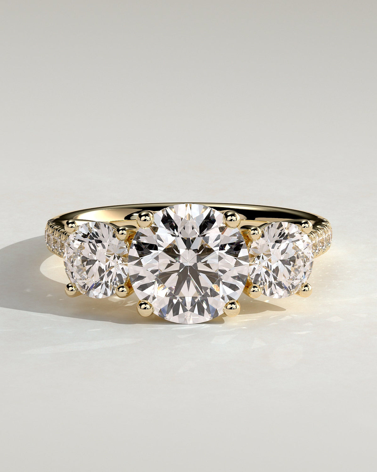 Round Three Stones and Pave Lab Grown Diamond Engagement Ring