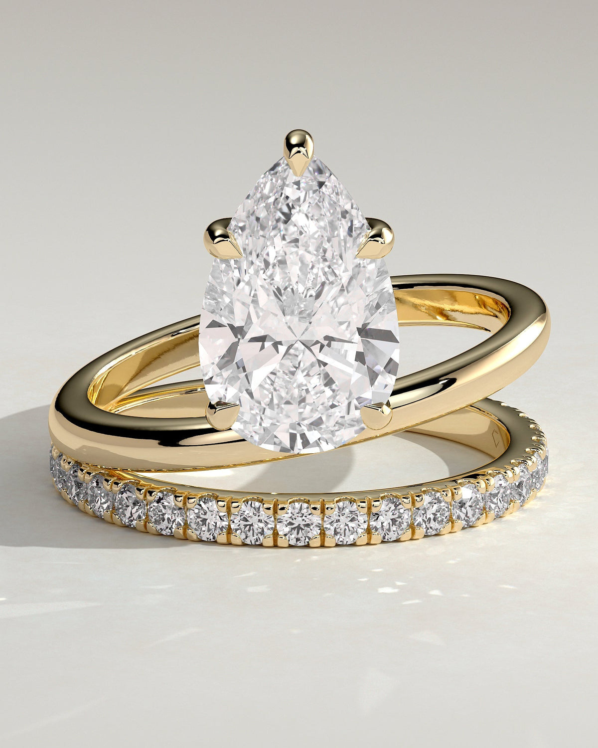 Pear Double Shank Pave Lab Grown Diamond Engagement Ring
