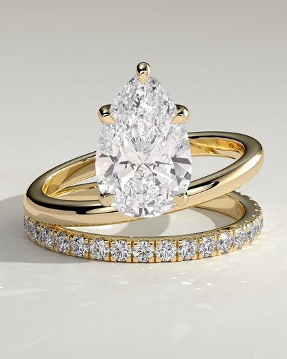 Pear Double Shank Pave Lab Grown Diamond Engagement Ring