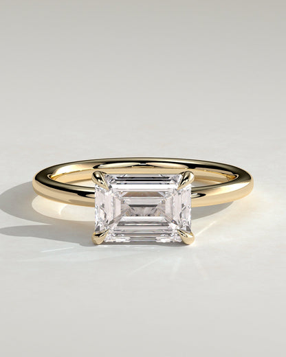 Emerald East West Solitaire Lab Grown Diamond Engagement Ring