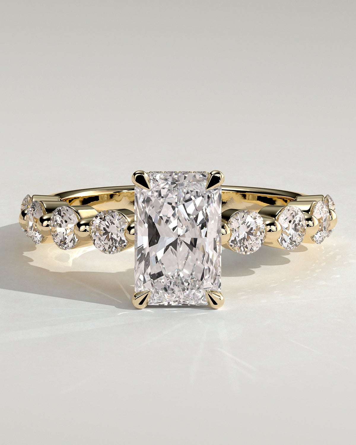 Radiant Hidden Halo and Pave Lab Grown Diamond Engagement Ring