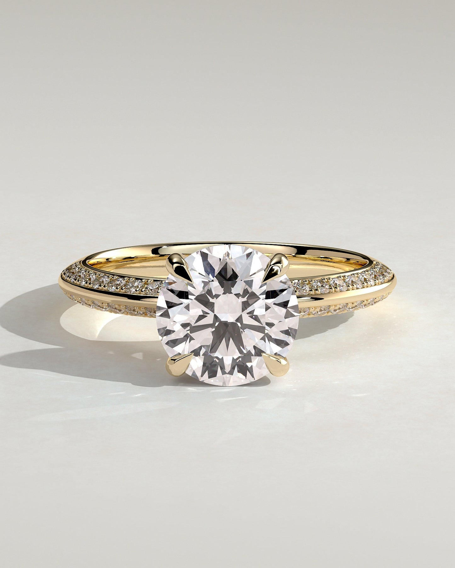Round Hidden Halo & Pave Knife Edged Shank Lab Grown Diamond Engagement Ring