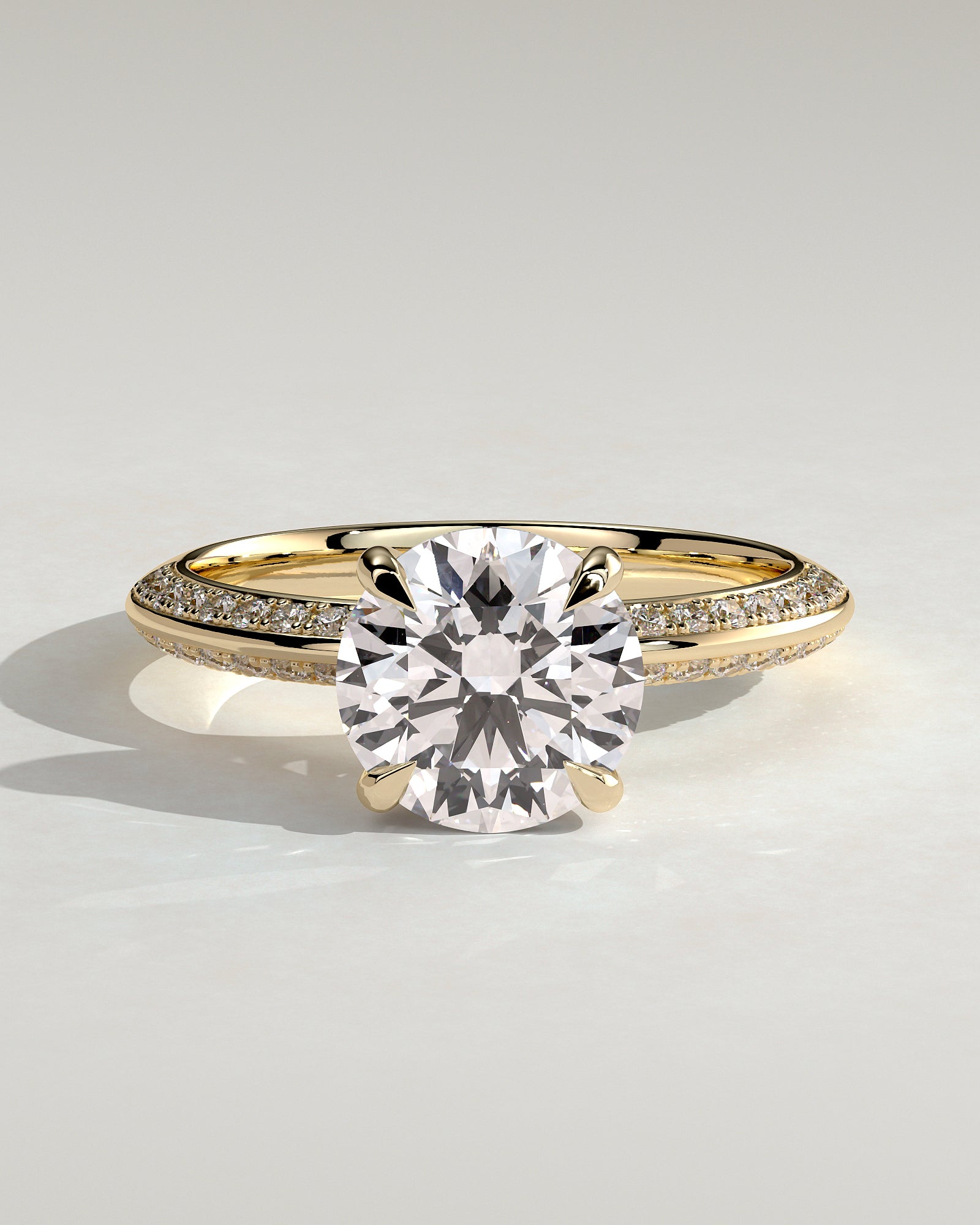 Round Hidden Halo & Pave Knife Edged Shank Lab Grown Diamond Engagement Ring