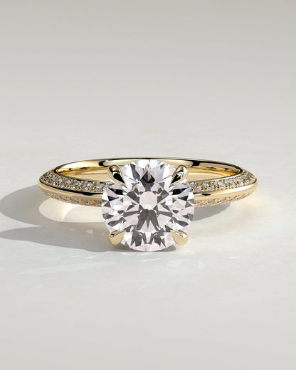 Round Hidden Halo & Pave Knife Edged Shank Lab Grown Diamond Engagement Ring