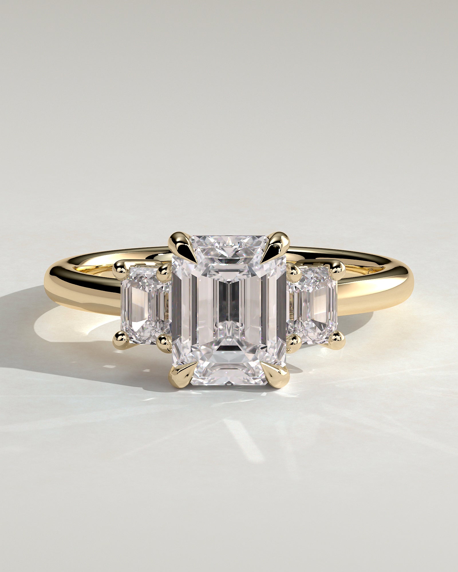 Emerald Three Stones Lab Grown Diamond Engagement Ring
