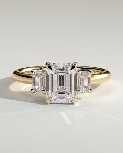 Emerald Three Stones Lab Grown Diamond Engagement Ring