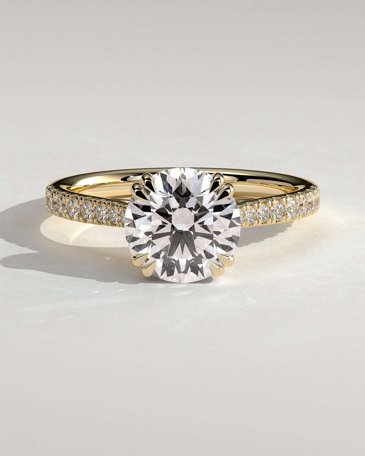 Round Hidden Halo and Pave Lab Grown Diamond Engagement Ring