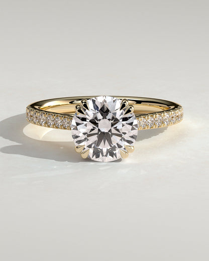 Round Hidden Halo and Pave Lab Grown Diamond Engagement Ring