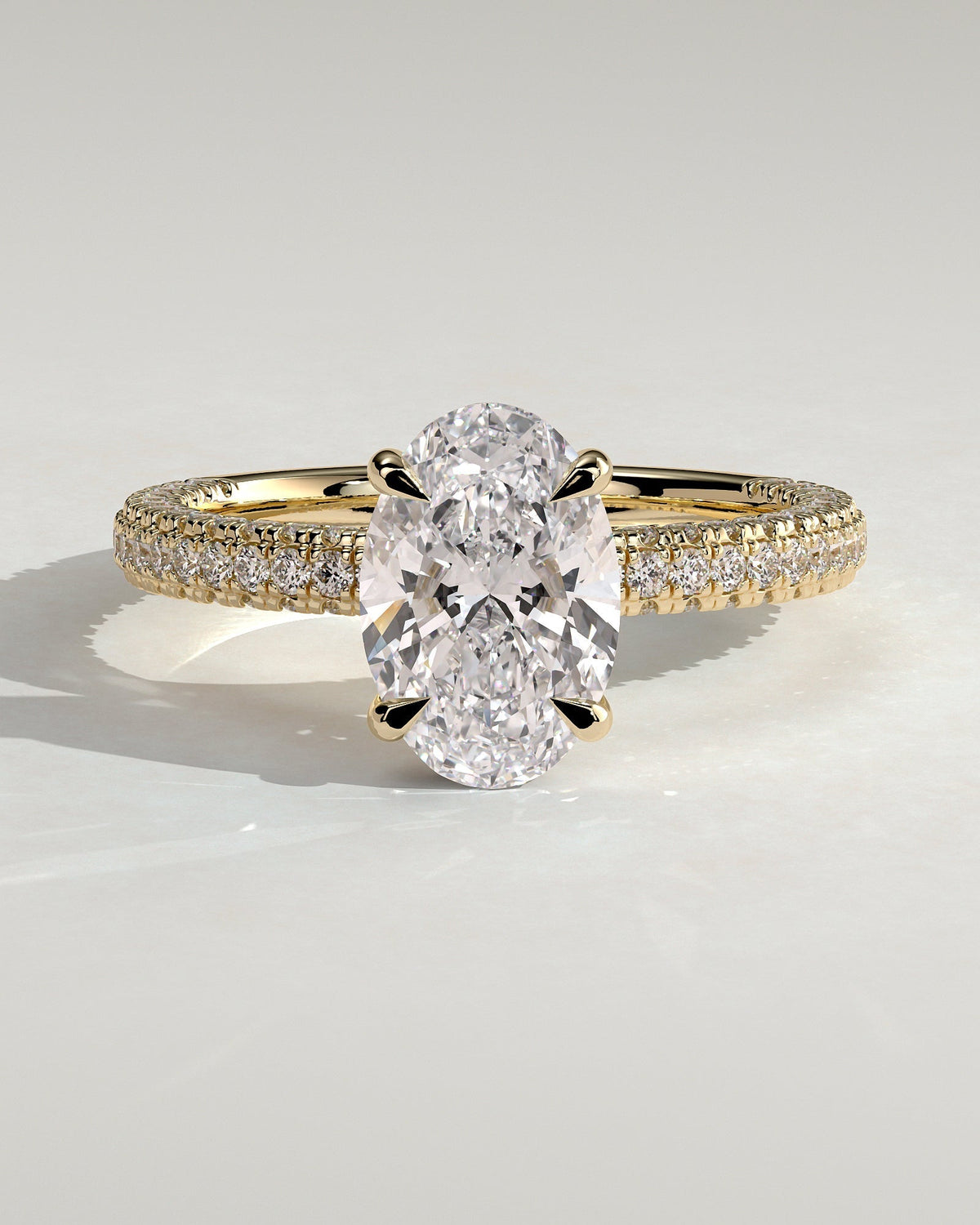 Oval Hiddne Halo and Triple Pave Lab Grown Diamond Engagement Ring