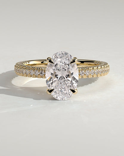 Oval Hiddne Halo and Triple Pave Lab Grown Diamond Engagement Ring