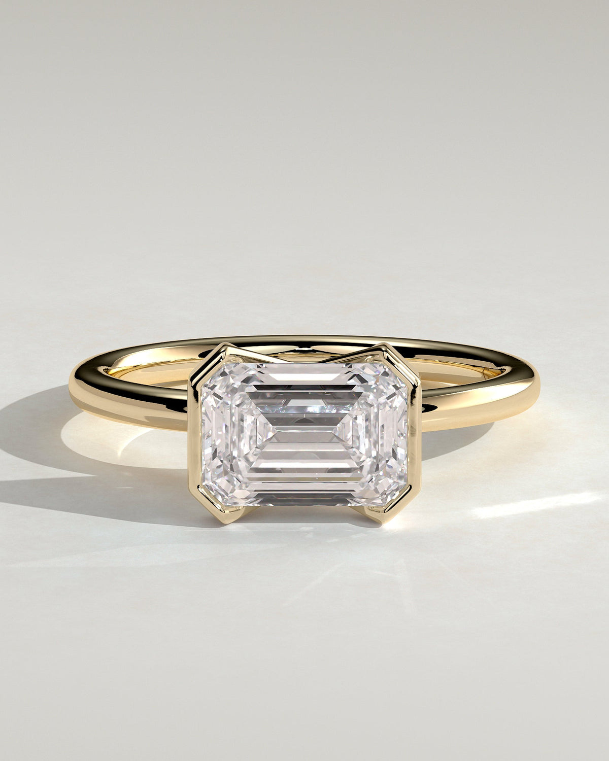 Emerald Half Bezel Solitaire Lab Grown Diamond Engagement Ring