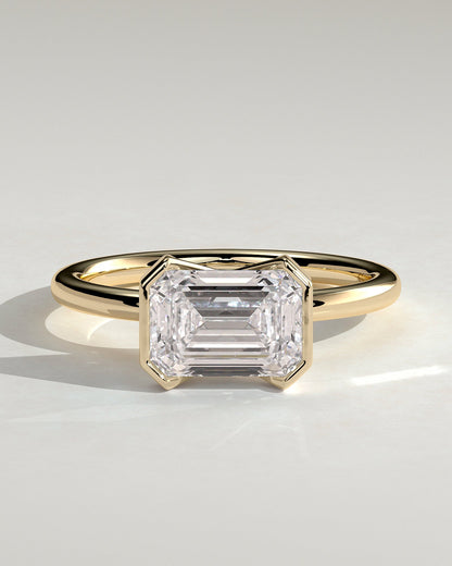 Emerald Half Bezel Solitaire Lab Grown Diamond Engagement Ring