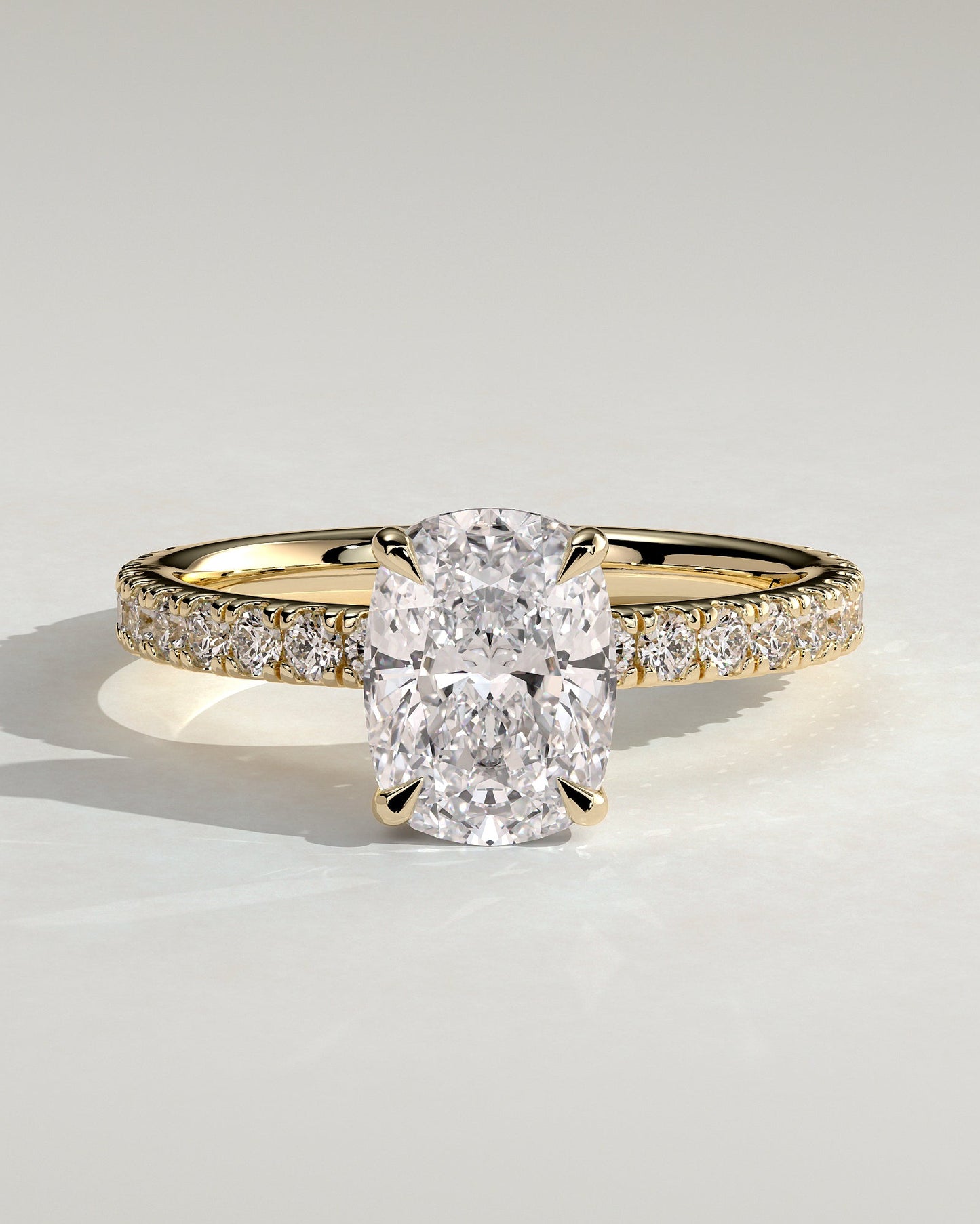 Elongated Cushion Hidden Halo and Pave Lab Grown Diamond Engagement Ring