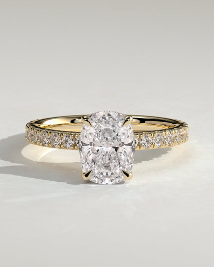 Elongated Cushion Hidden Halo and Pave Lab Grown Diamond Engagement Ring