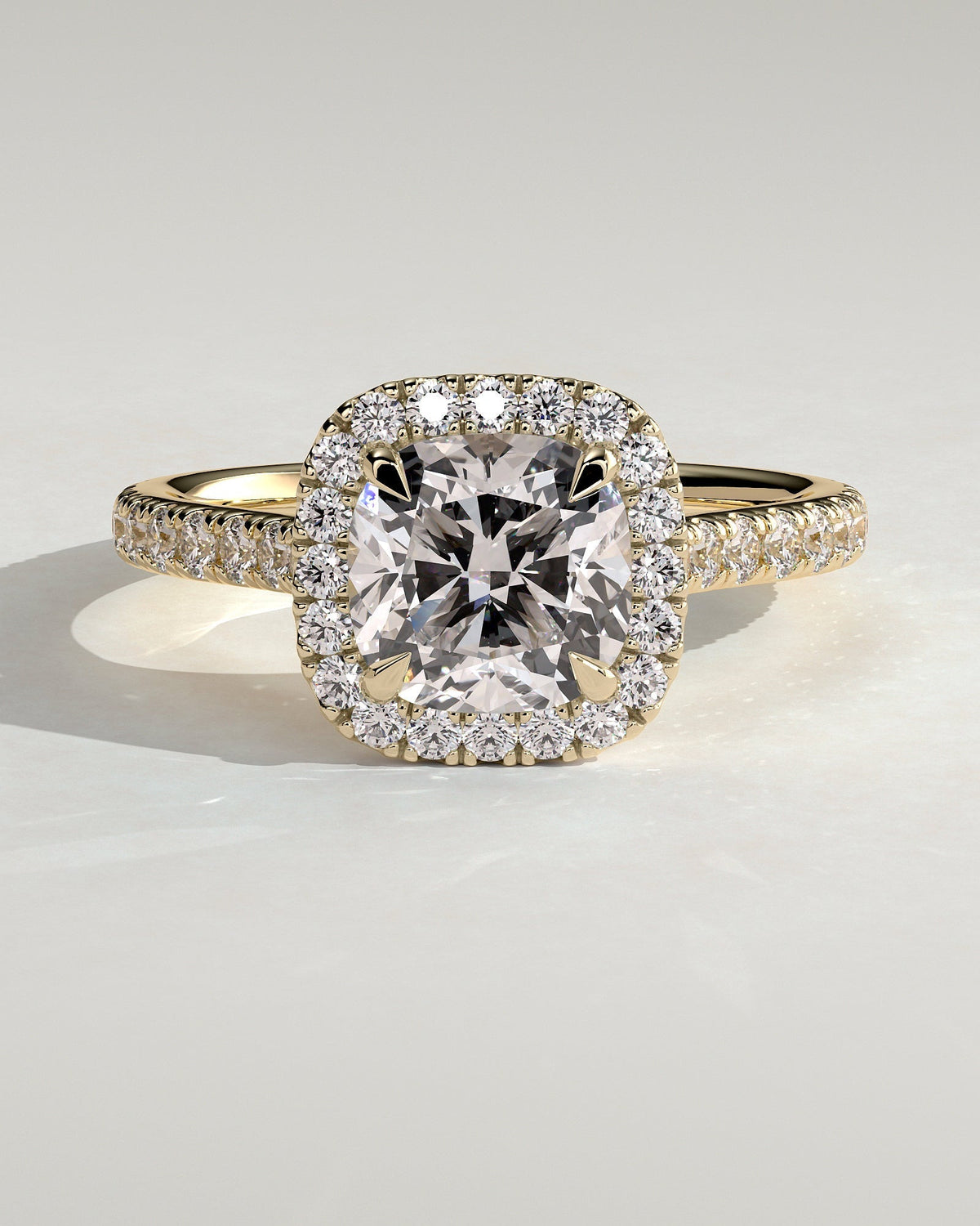 Cushion Halo and Pave Lab Grown Diamond Engagement Ring