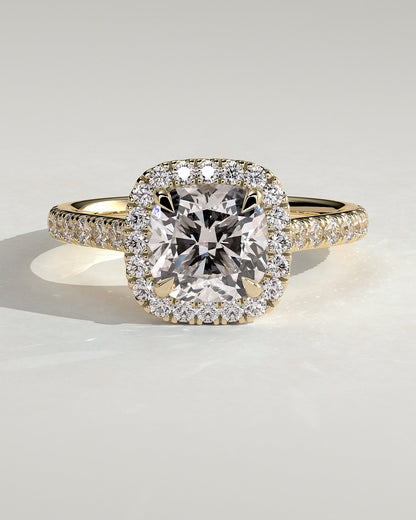 Cushion Halo and Pave Lab Grown Diamond Engagement Ring
