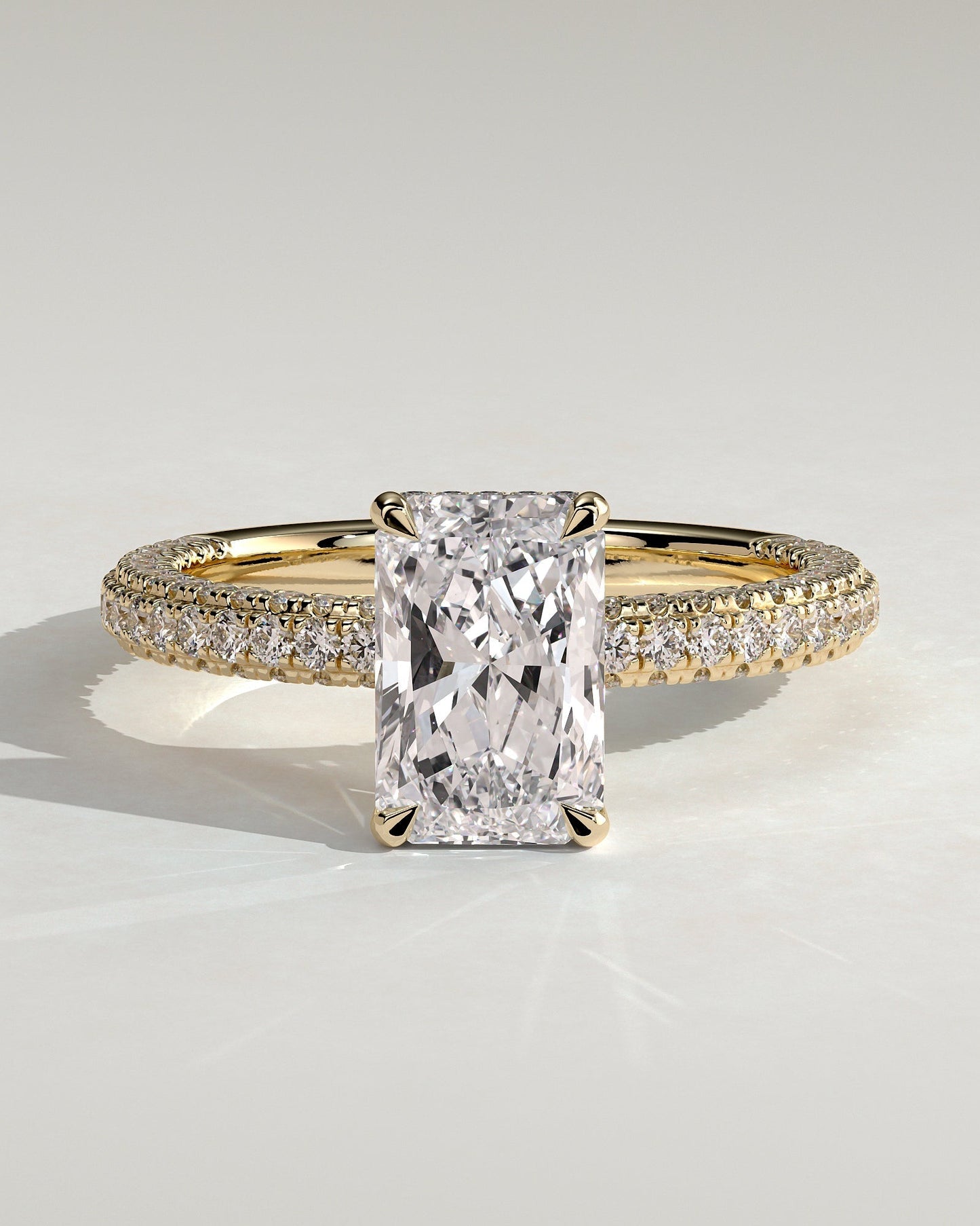 Radiant Hidden Halo and Pave Lab Grown Diamond Engagement Ring