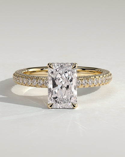 Radiant Hidden Halo and Pave Lab Grown Diamond Engagement Ring