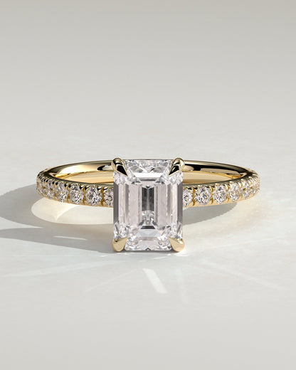 Emerald Hidden Halo and Pave Lab Grown Diamond Engagement Ring