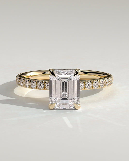 Emerald Hidden Halo and Pave Lab Grown Diamond Engagement Ring