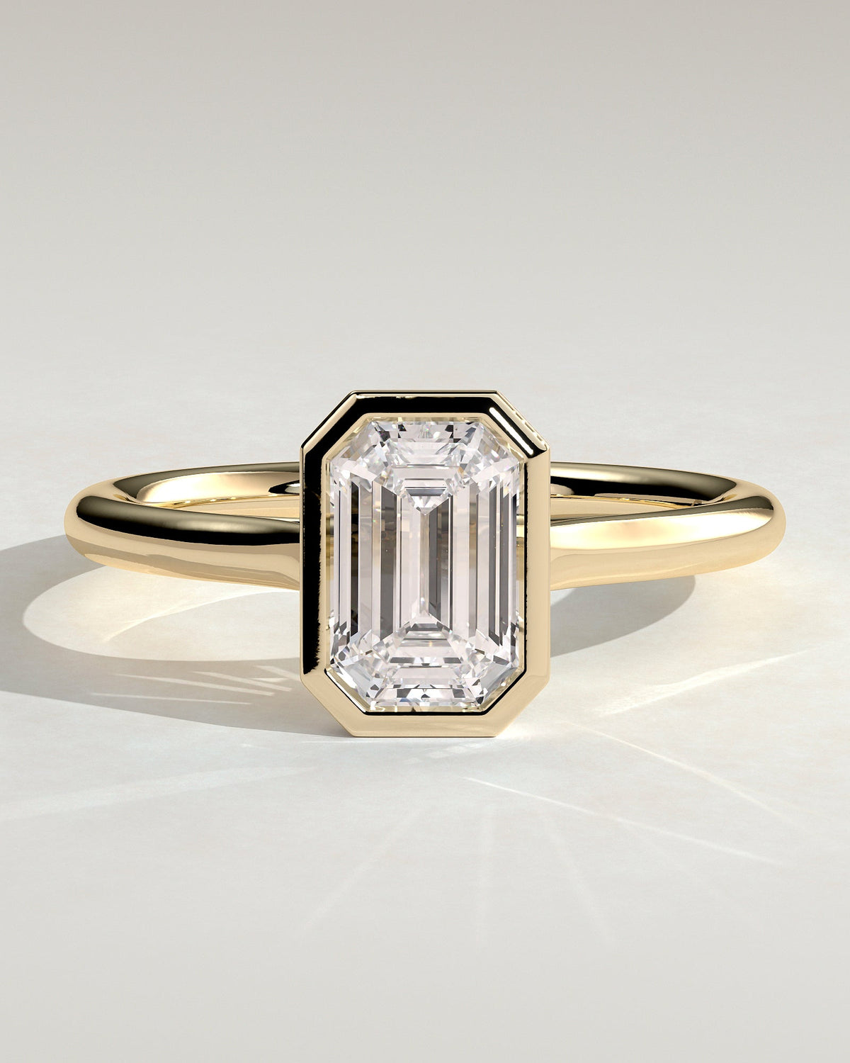 Emerald Bezel Solitaire  Lab Grown Diamond Engagement Ring