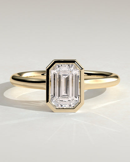 Emerald Bezel Solitaire  Lab Grown Diamond Engagement Ring