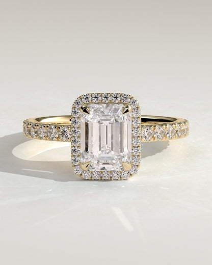Emerald Halo and Pave Lab Grown Diamond Engagement Ring