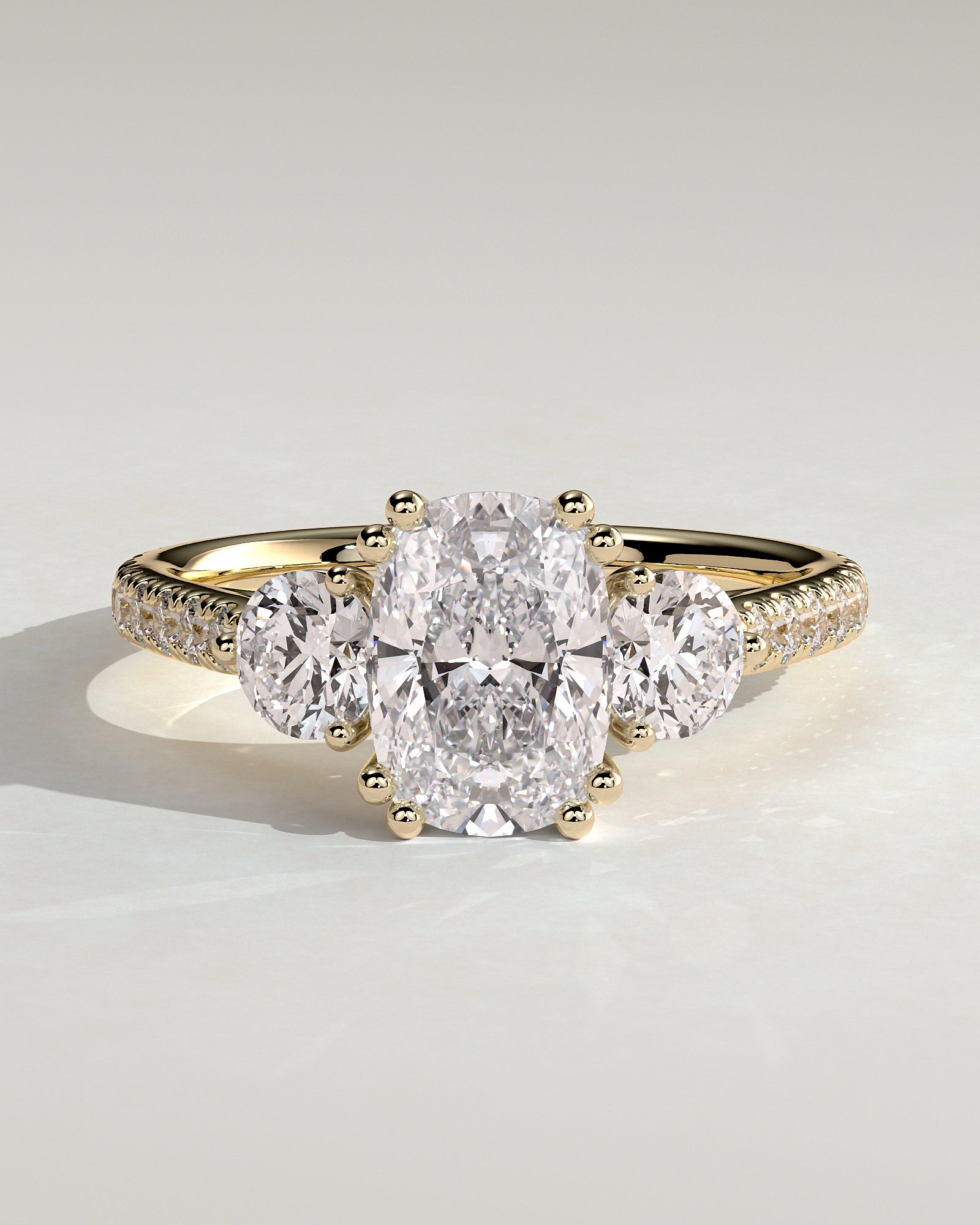 Elongated Cushion Three Stones & Pave Lab Grown Diamond Engagement Ring