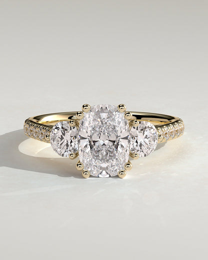 Elongated Cushion Three Stones & Pave Lab Grown Diamond Engagement Ring