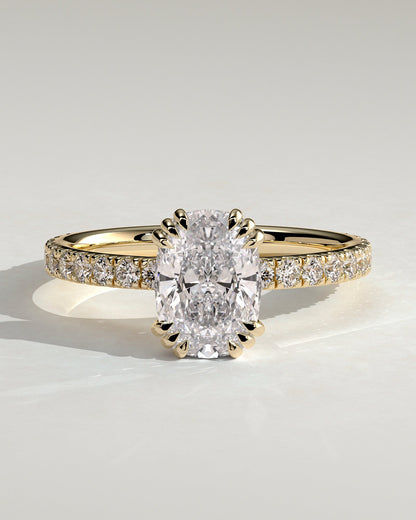 Elongated Cushion Pave and Triple Prongs Lab Grown Diamond Engagement Ring