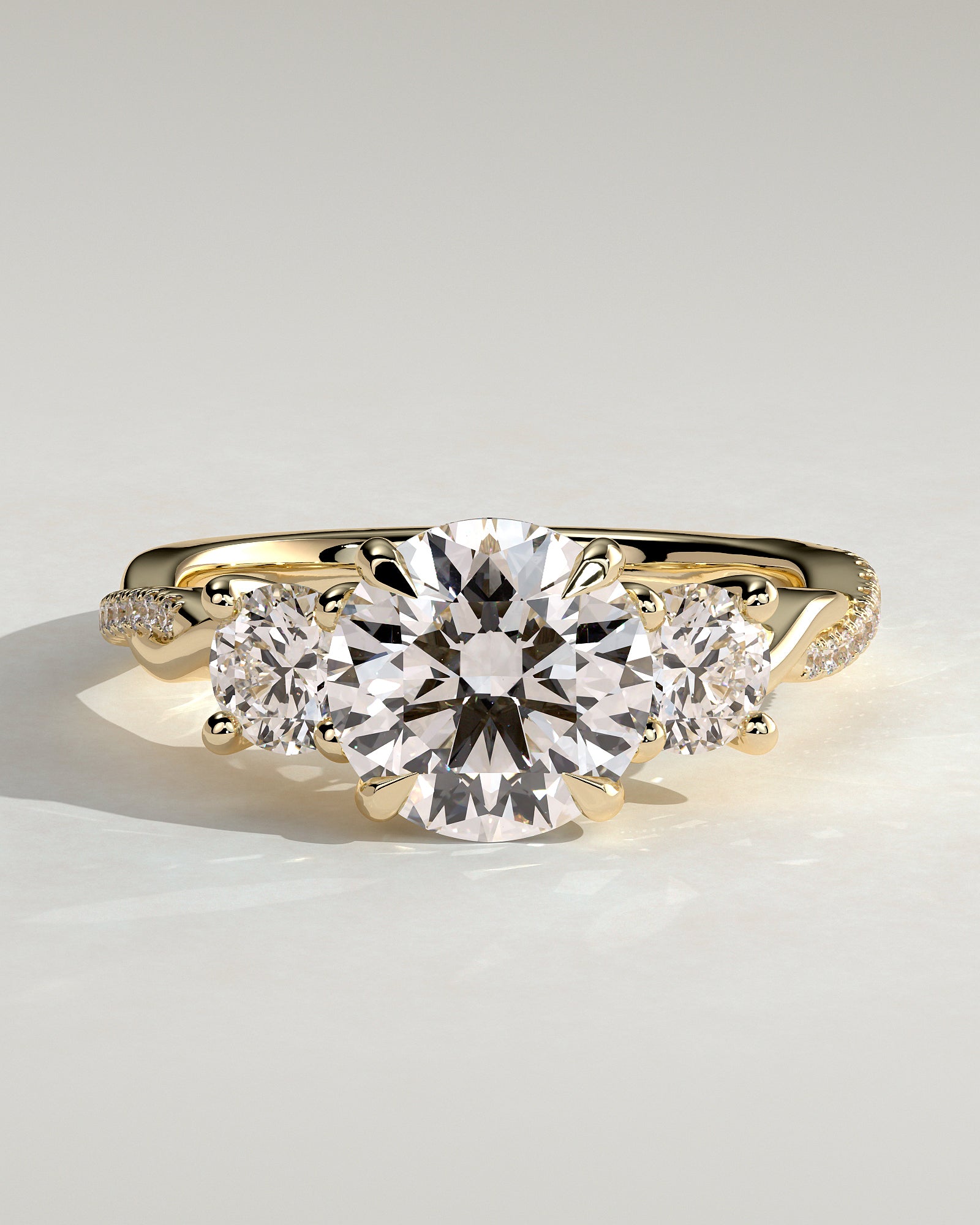 Round Three Stones and Twisted Pave Lab Grown Diamond Engagement Ring