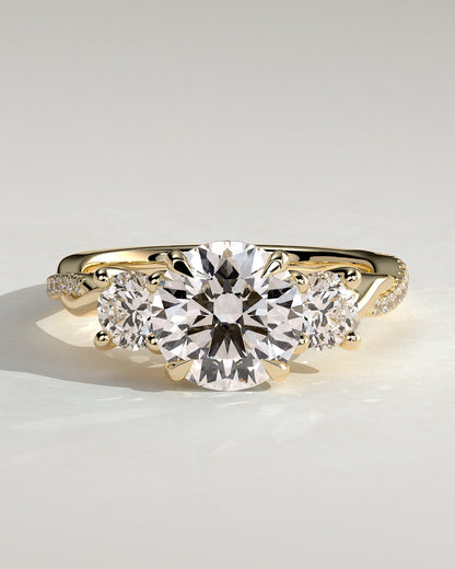 Round Three Stones and Twisted Pave Lab Grown Diamond Engagement Ring