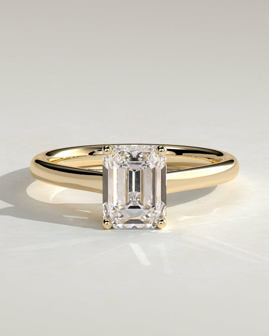 Emerald Solitaire & Cathedral Lab Grown Diamond Engagement Ring
