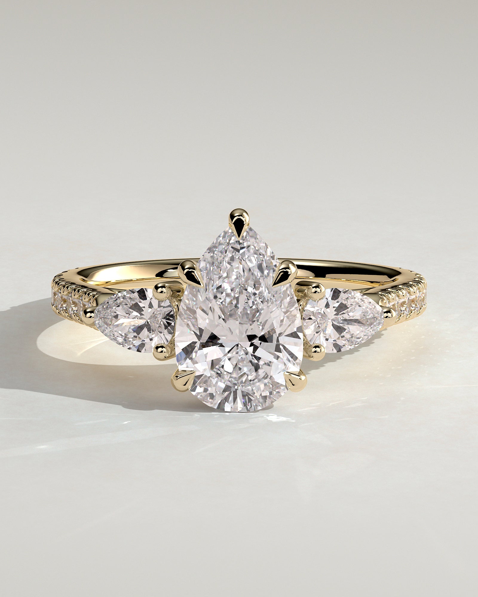 Pear Pave and Three Stones Lab Grown Diamond Engagement Ring