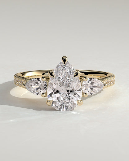 Pear Pave and Three Stones Lab Grown Diamond Engagement Ring