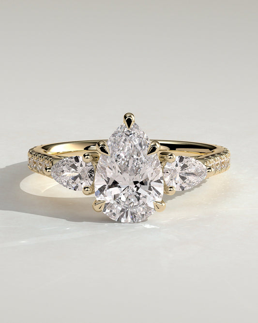 Pear Pave and Three Stones Lab Grown Diamond Engagement Ring